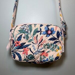 Vera Bradley Quilted Floral Crossbody Bag Peach Multi Double Zip Small Purse